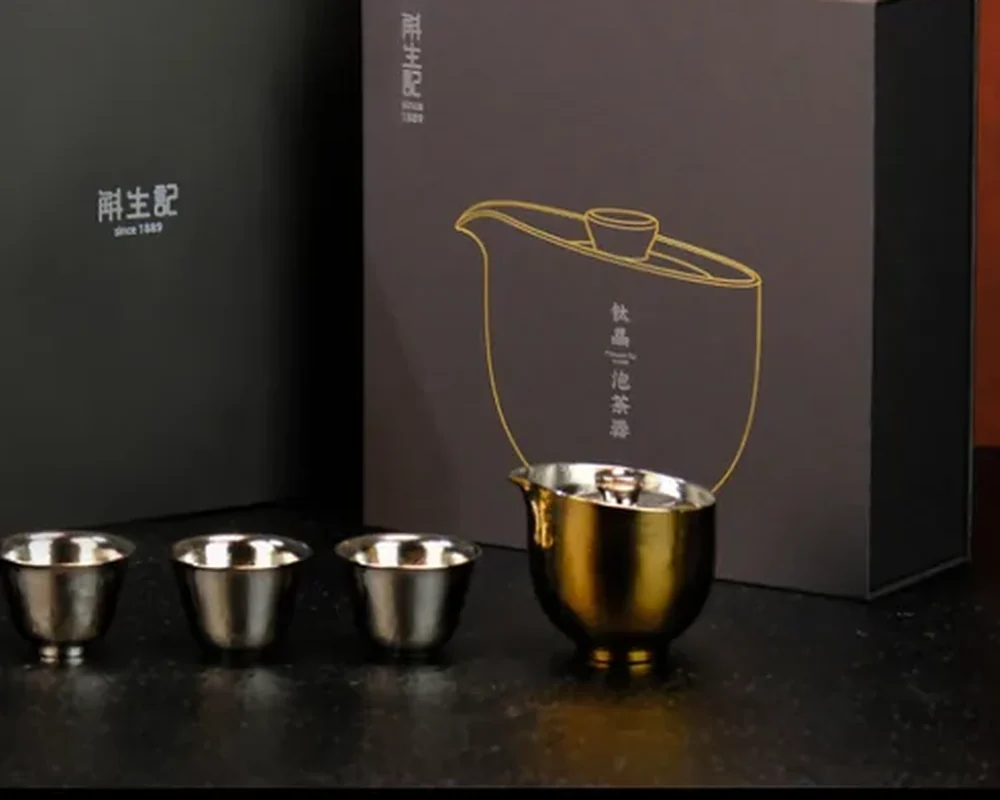 斛生记钛晶泡茶器:纯钛泡茶器与四只纯钛杯